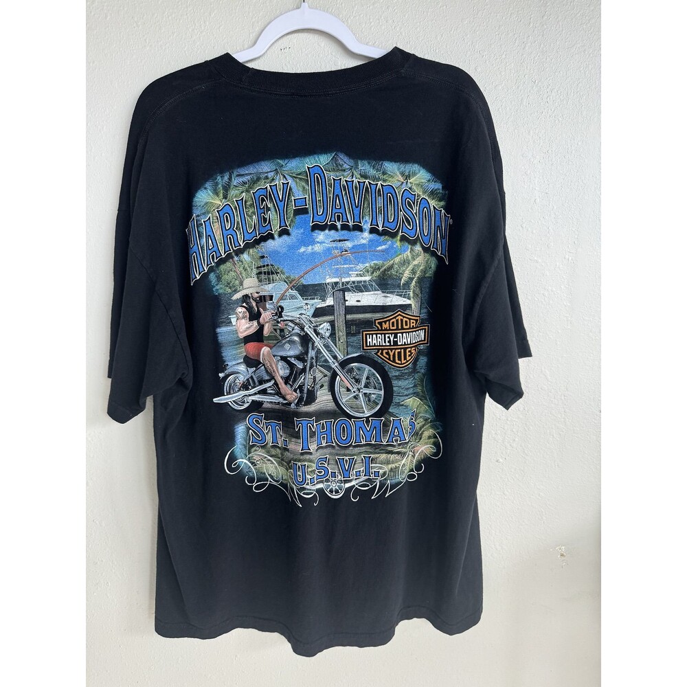 Harley Shirt Mens Davidson St. Thomas Short Sleeve Fishing Boat Motorcycles